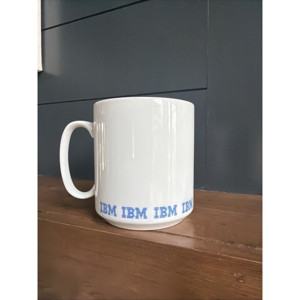 IBM Blue & White Coffee Tea Mug Cup Promo Advertising VTG